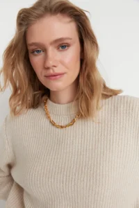 TRENDYOLMİLLA Stone Wide Pattern Couple Soft textured Basic Knitwear Sweater - Image 3