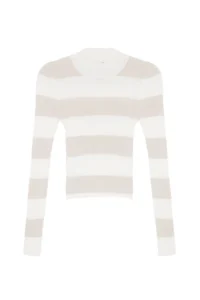 TRENDYOLMİLLA Ecru Crop Couple Cotton Color Bloklu Knitwear Sweater - Image 11