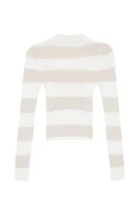 TRENDYOLMİLLA Ecru Crop Couple Cotton Color Bloklu Knitwear Sweater - Image 12