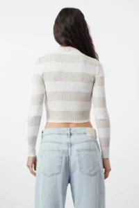 TRENDYOLMİLLA Ecru Crop Couple Cotton Color Bloklu Knitwear Sweater - Image 6