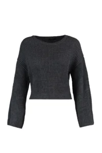TRENDYOLMİLLA Anthracite Crop Wide Pattern Spanish Arm Knitwear Sweater - Image 6