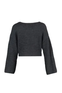 TRENDYOLMİLLA Anthracite Crop Wide Pattern Spanish Arm Knitwear Sweater - Image 7