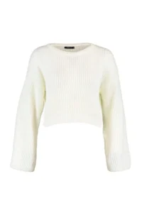 TRENDYOLMİLLA Ecru Crop Wide Pattern Spanish Arm Knitwear Sweater - Image 6