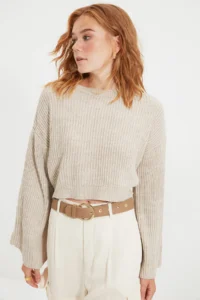 TRENDYOLMİLLA Stone Crop Wide Pattern Spanish Arm Knitwear Sweater - Image 4
