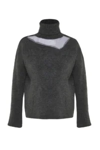 TRENDYOLMİLLA Anthracite Soft textured Tulle Detailed Knitwear Sweater - Image 6