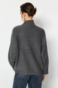 TRENDYOLMİLLA Anthracite Soft textured Wide Pattern Knitwear Sweater - Image 13