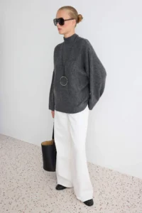 TRENDYOLMİLLA Anthracite Soft textured Wide Pattern Knitwear Sweater - Image 2