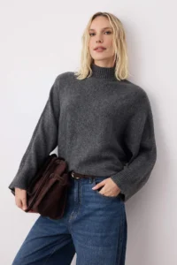 TRENDYOLMİLLA Anthracite Soft textured Wide Pattern Knitwear Sweater - Image 5