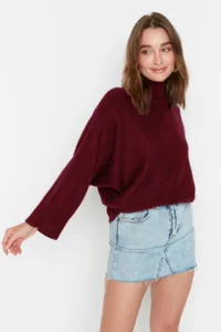 TRENDYOLMİLLA Burgundy Soft textured Wide Pattern Knitwear Sweater - Image 2
