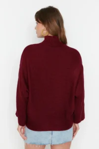TRENDYOLMİLLA Burgundy Soft textured Wide Pattern Knitwear Sweater - Image 5