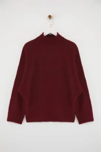 TRENDYOLMİLLA Burgundy Soft textured Wide Pattern Knitwear Sweater - Image 6