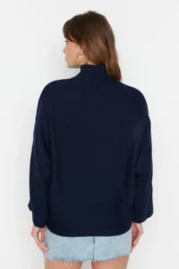 TRENDYOLMİLLA NAVY BLUE Soft textured Wide Pattern Knitwear Sweater - Image 5