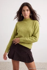 TRENDYOLMİLLA Oil Green Soft textured Wide Pattern Knitwear Sweater - Image 2
