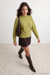TRENDYOLMİLLA Oil Green Soft textured Wide Pattern Knitwear Sweater - Image 4