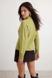 TRENDYOLMİLLA Oil Green Soft textured Wide Pattern Knitwear Sweater - Image 5