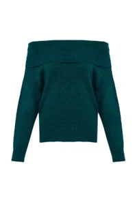 TRENDYOLMİLLA Emerald Green Soft textured Carmen Collar Knitwear Sweater - Image 6