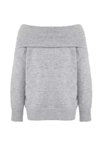 TRENDYOLMİLLA Gray Soft textured Carmen Collar Knitwear Sweater - Image 8