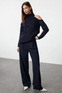 TRENDYOLMİLLA NAVY BLUE Simli Pencere/Cut Out Detailed Knitwear Sweater TWOAW20xs0006 - Image 2