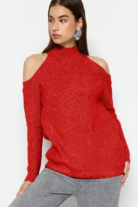 TRENDYOLMİLLA Red Simli Pencere/Cut Out Detailed Knitwear Sweater TWOAW20xs0006 - Image 2