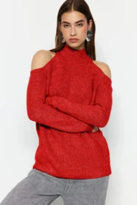 TRENDYOLMİLLA Red Simli Pencere/Cut Out Detailed Knitwear Sweater TWOAW20xs0006 - Image 3