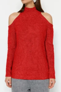TRENDYOLMİLLA Red Simli Pencere/Cut Out Detailed Knitwear Sweater TWOAW20xs0006 - Image 4