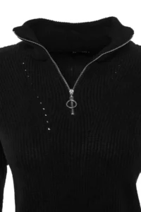 TRENDYOLMİLLA Black Soft textured Zippered Knitwear Sweater TWOAW20xs0009 - Image 7