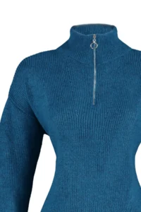 TRENDYOLMİLLA BLUE Soft textured Zippered Knitwear Sweater TWOAW20xs0009 - Image 8