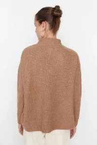 TRENDYOLMİLLA Camel Couple Soft textured Zippered Knitwear Sweater TWOAW20xs0009 - Image 6