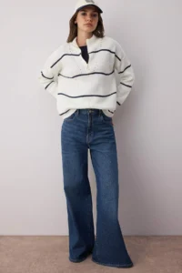 TRENDYOLMİLLA Ecru*001 Soft textured Striped Zippered Knitwear Sweater TWOAW20xs0009 - Image 2