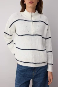 TRENDYOLMİLLA Ecru*001 Soft textured Striped Zippered Knitwear Sweater TWOAW20xs0009 - Image 3