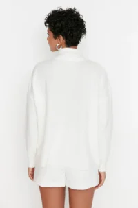 TRENDYOLMİLLA Ecru Soft textured Zippered Knitwear Sweater TWOAW20xs0009 - Image 5
