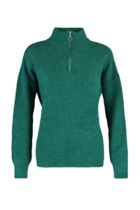 TRENDYOLMİLLA Green Soft textured Zippered Knitwear Sweater TWOAW20xs0009 - Image 7