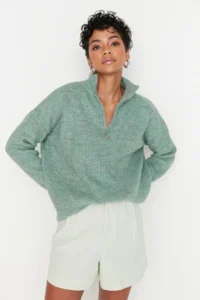 TRENDYOLMİLLA MINT Soft textured Zippered Knitwear Sweater TWOAW20xs0009