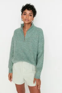 TRENDYOLMİLLA MINT Soft textured Zippered Knitwear Sweater TWOAW20xs0009 - Image 2