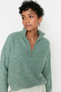 TRENDYOLMİLLA MINT Soft textured Zippered Knitwear Sweater TWOAW20xs0009 - Image 3