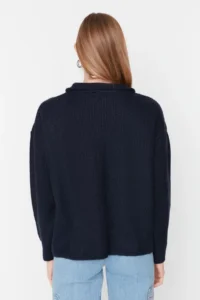 TRENDYOLMİLLA NAVY BLUE Couple Soft textured Zippered Knitwear Sweater TWOAW20xs0009 - Image 6