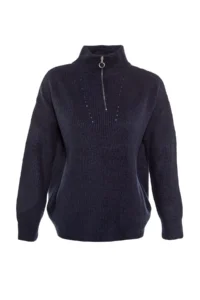 TRENDYOLMİLLA NAVY BLUE Couple Soft textured Zippered Knitwear Sweater TWOAW20xs0009 - Image 9