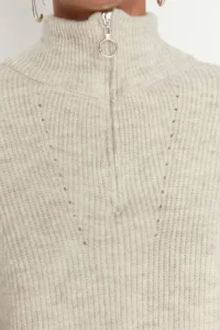 TRENDYOLMİLLA Stone Couple Soft textured Zippered Knitwear Sweater TWOAW20xs0009 - Image 10