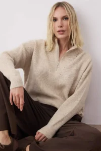 TRENDYOLMİLLA Stone Couple Soft textured Zippered Knitwear Sweater TWOAW20xs0009 - Image 2