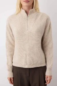 TRENDYOLMİLLA Stone Couple Soft textured Zippered Knitwear Sweater TWOAW20xs0009 - Image 4