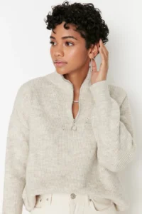 TRENDYOLMİLLA Stone Couple Soft textured Zippered Knitwear Sweater TWOAW20xs0009 - Image 6