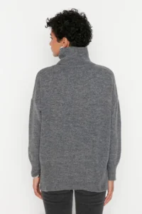 TRENDYOLMİLLA Anthracite Soft textured Wide Pattern Turtleneck Knitwear Sweater TWOAW20xs0026 - Image 5