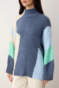 TRENDYOLMİLLA BLUE Soft textured Color Blocked Wide Pattern Knitwear Sweater TWOAW20xs0047 - Image 3