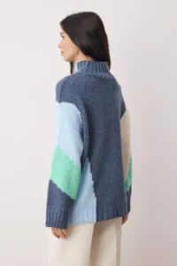 TRENDYOLMİLLA BLUE Soft textured Color Blocked Wide Pattern Knitwear Sweater TWOAW20xs0047 - Image 4