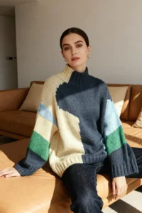 TRENDYOLMİLLA BLUE Soft textured Color Blocked Wide Pattern Knitwear Sweater TWOAW20xs0047 - Image 5