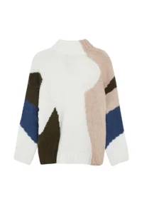 TRENDYOLMİLLA Ecru Soft textured Color Blocked Wide Pattern Knitwear Sweater TWOAW20xs0047 - Image 6