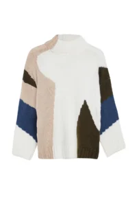 TRENDYOLMİLLA Ecru Soft textured Color Blocked Wide Pattern Knitwear Sweater TWOAW20xs0047 - Image 7
