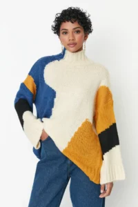 TRENDYOLMİLLA Multicolored Soft textured Color Blocked Wide Pattern Knitwear Sweater TWOAW20xs0047 - Image 3