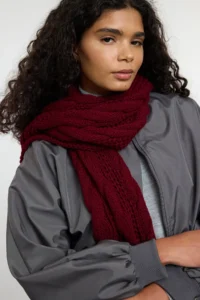 TRENDYOLMİLLA Burgundy Knitting Detailed Knitwear Scarf