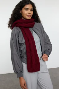 TRENDYOLMİLLA Burgundy Knitting Detailed Knitwear Scarf - Image 2